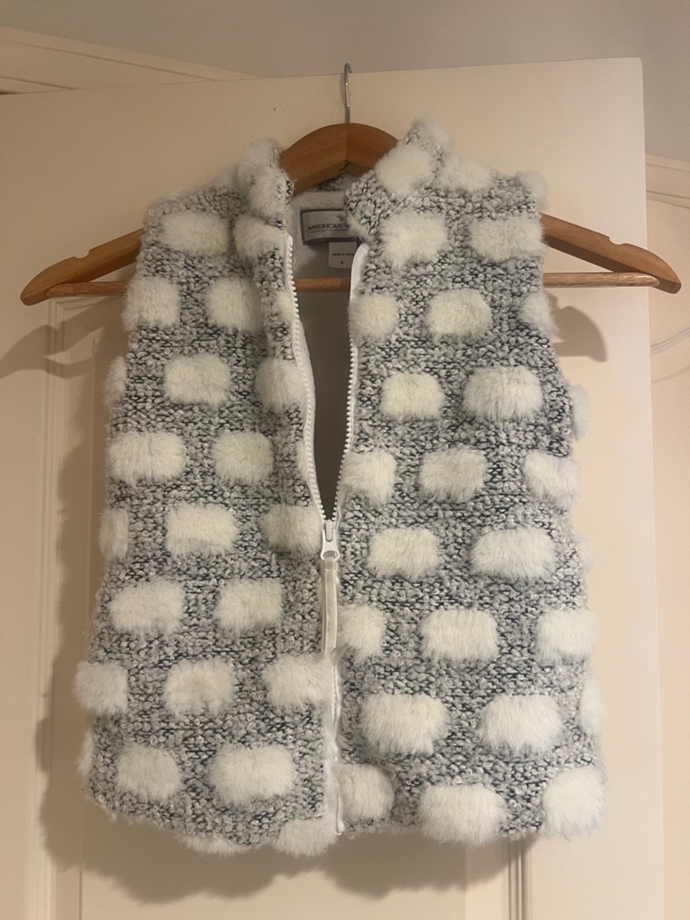 Kids Faux Fur Polka Dot Vest - White and Gray-sz 6